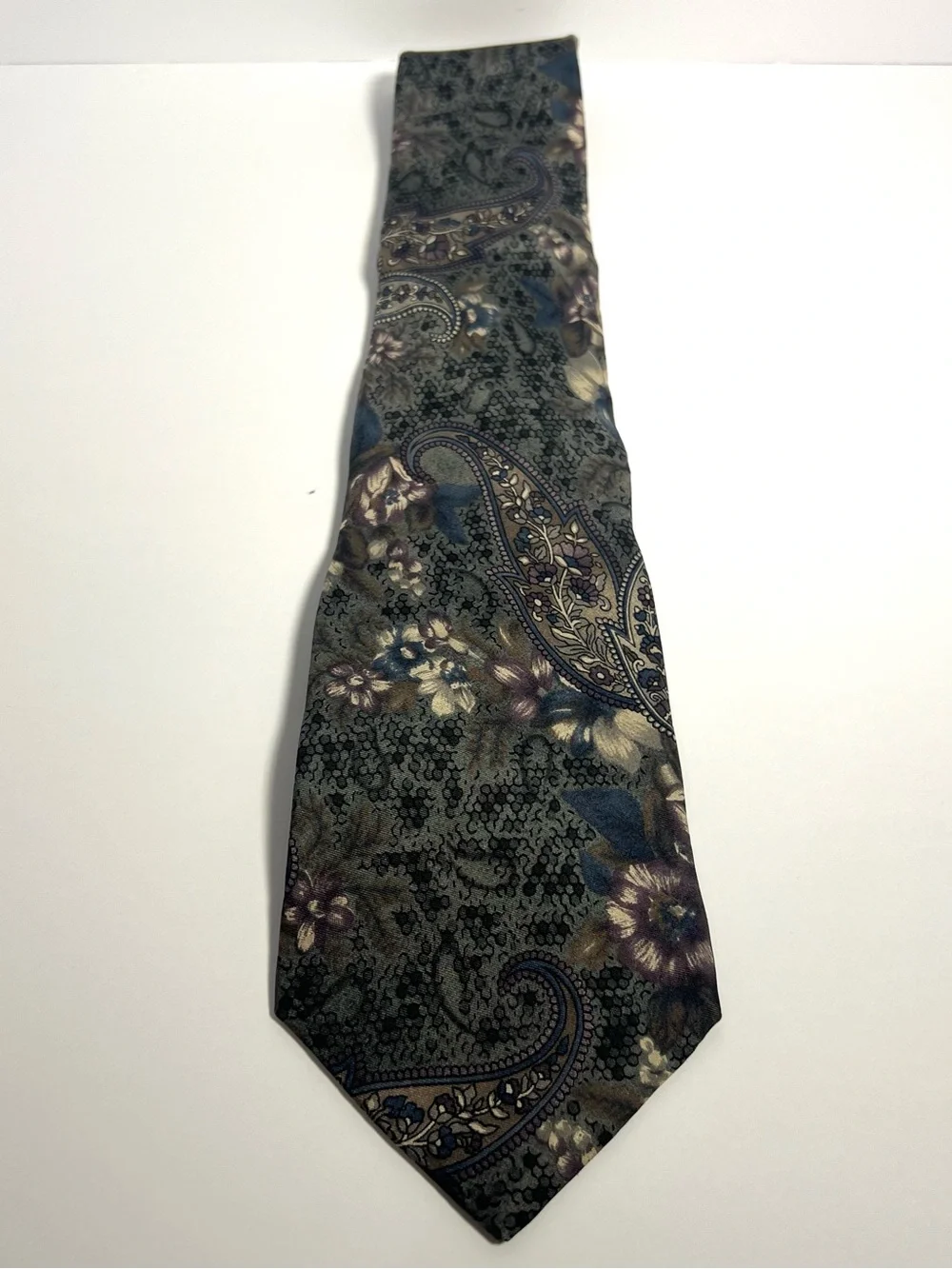Peter Thomas by Superba Men’s 100% Silk Tie Paisley Floral Gray Blue Purple